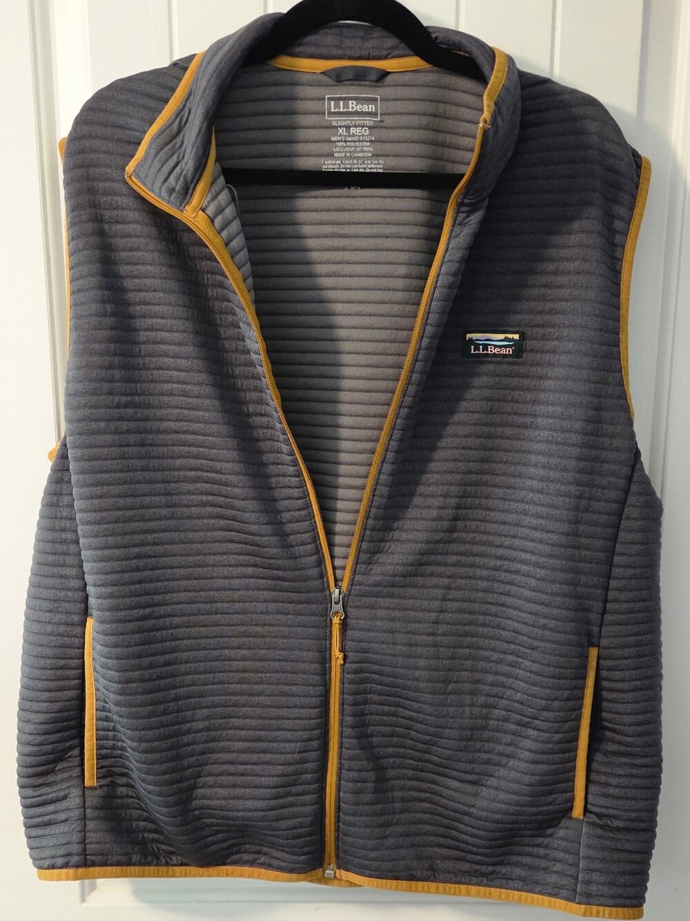 L.L. Bean Quilted Vest in Charcoal with Mustard Trim